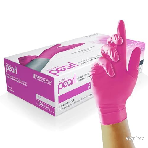 Unigloves Magenta Pearl Nitril undersökningshandskar mångsidiga, puderfria och latexfria engångshandskar låda med 100 handskar, magenta, extra stor (GP8505) 4260314398798