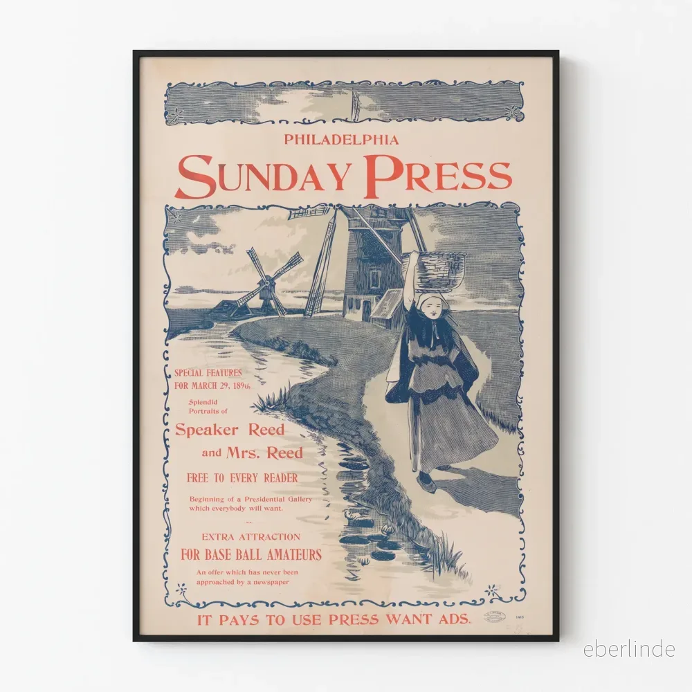 Vintageposter Philadelphia Sunday Press 1896 väggdekoration