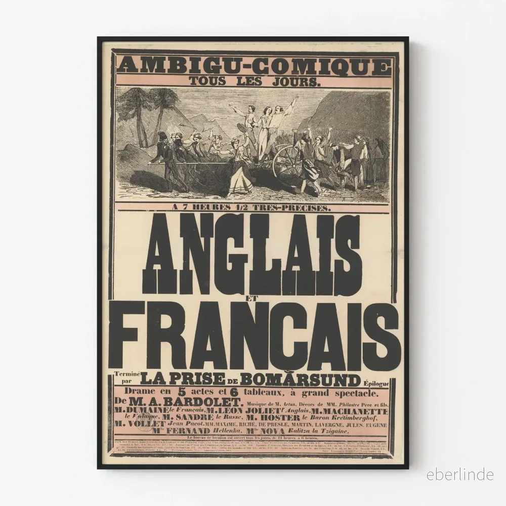 Vintageposter för Ambigu-Comique-teatern, engelska och franska, Bomarsunds erövring