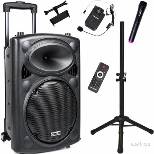 DYNASONIC DYNAPRO 12 Plus (3:e gen stativ) Professionell bärbar Bluetooth högtalare, kraftfull 700 W 2 karaokemikrofoner och surfplattehållare 8436585401321