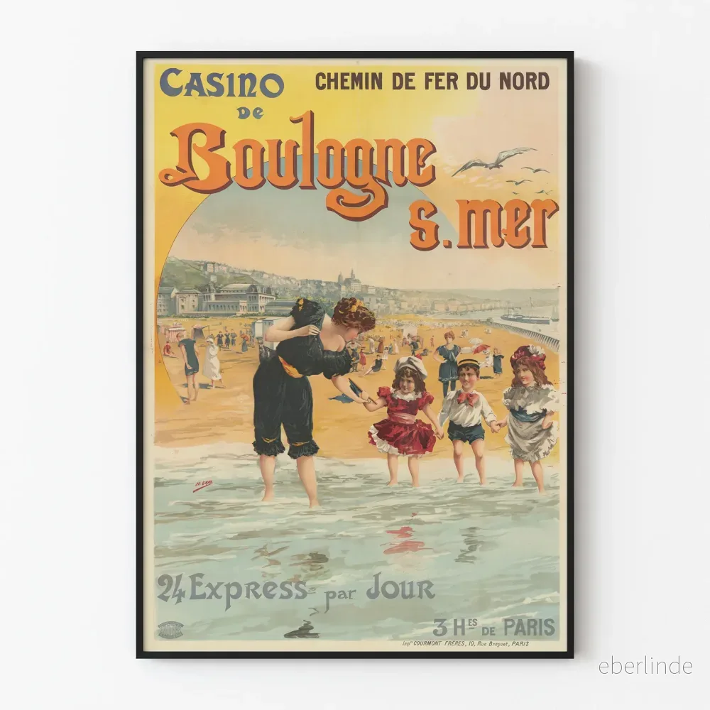 Vintageposter för Casino de Boulogne-sur-Mer Chemin de Fer du Nord