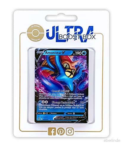 Amonistar V (Omastar V) 35/195 Myboost X Epée et Bouclier 12 Tempête Argentée Box med 10 franska Pokémon kort 3701425299723