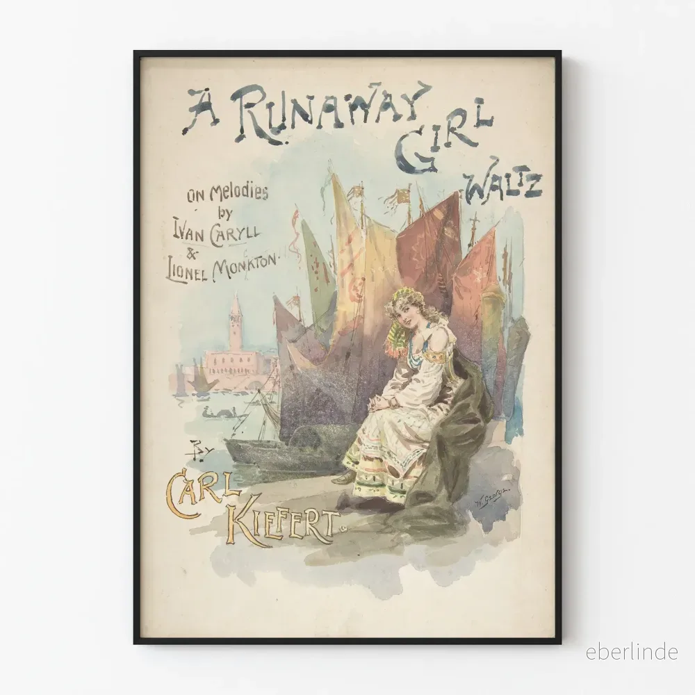 Vintageposter A Runaway Girl Waltz för musikkonstnärlig väggdekoration