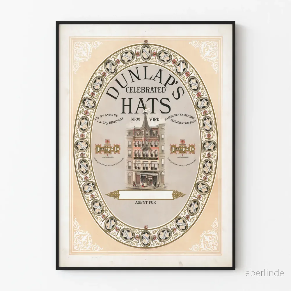 Vintageposter Dunlaps berömda hattar New York