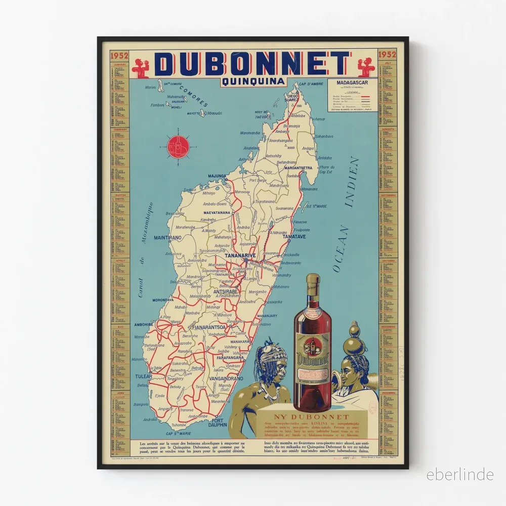 Vintageposter Dubonnet Quinquina Madagaskar 1952 väggdekoration