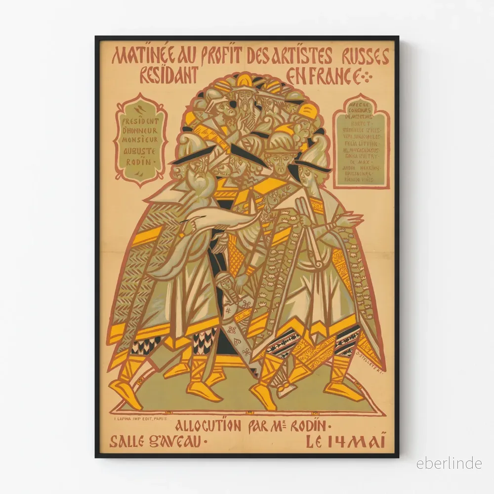 Vintageposter Matiné till förmån för ryska konstnärer i Frankrike