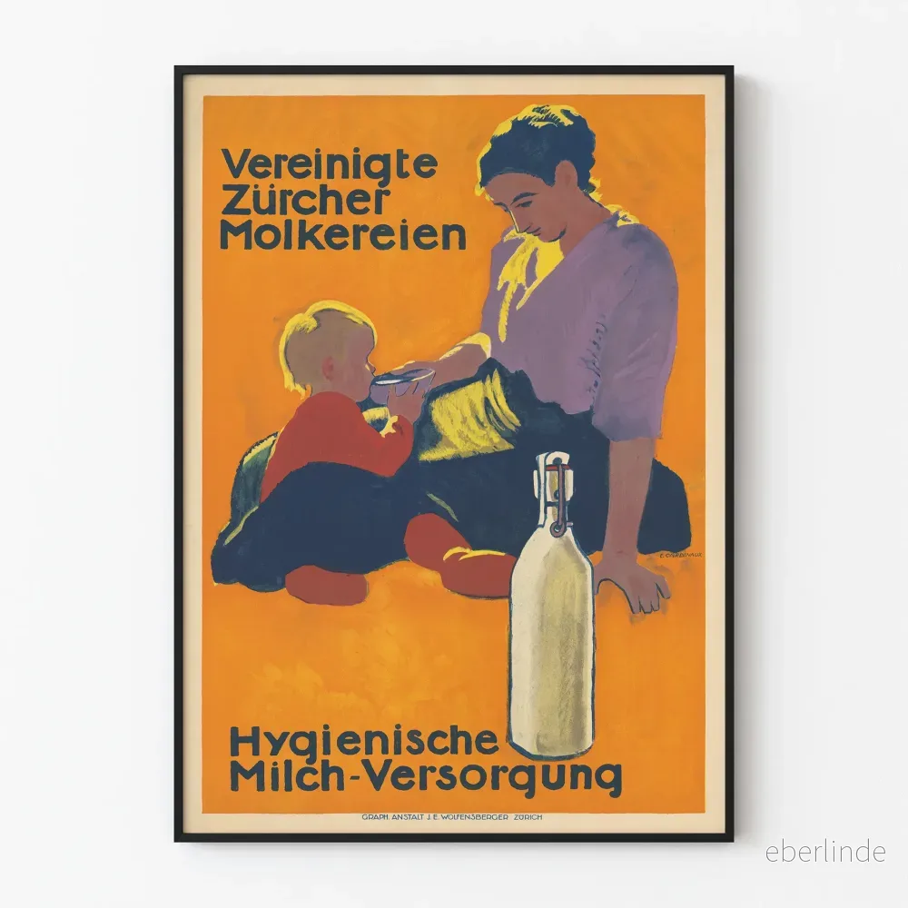 Vintageposter Vereingte Zürcher Molkereien – Väggdekoration med hygienisk mjölk Vintageposter Vereingte Zürcher Molkereien – Väggdekoration med hygienisk mjölk