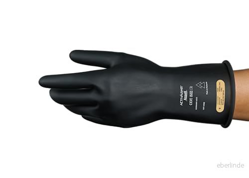 Ansell ActivArmr dielektriska isoleringshandskar, elektriskt skydd klass 0, spänning 1000V, arbete med el, naturgummi latex, 36 cm, svart, storlek M, 1 par 76490104696
