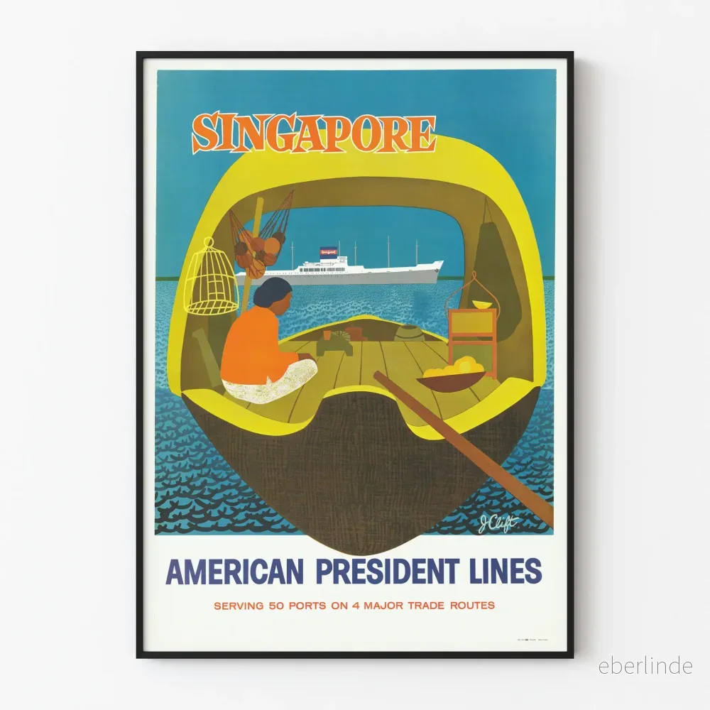 Vintageposter Singapore American President Lines - Maritim väggdekoration
